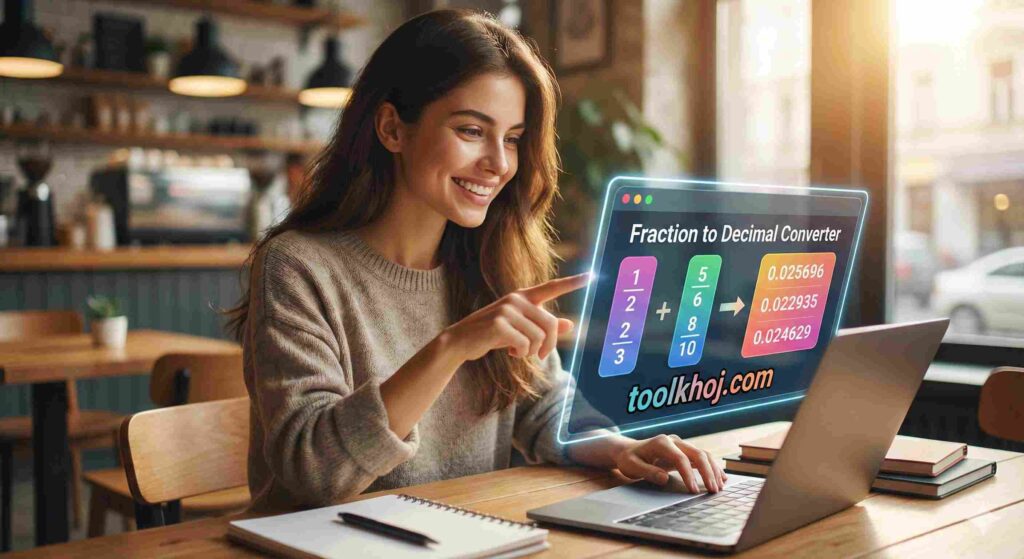 Graphic showing a Fraction to Decimal Converter used to convert fractions into decimal numbers.”