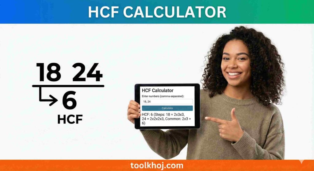 HCF Calculator tool for finding the highest common factor on toolkhoj.com"